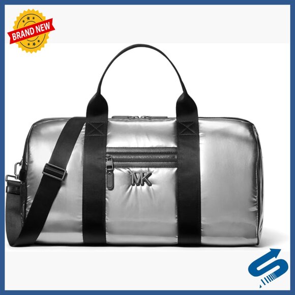 35L Puffy Metallic Duffel Bag with Adjustable Strap and Multiple Pockets